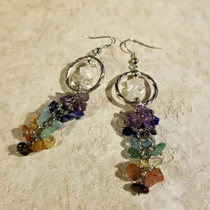 Healing Gemstone Seven Chakras Cluster Earrings